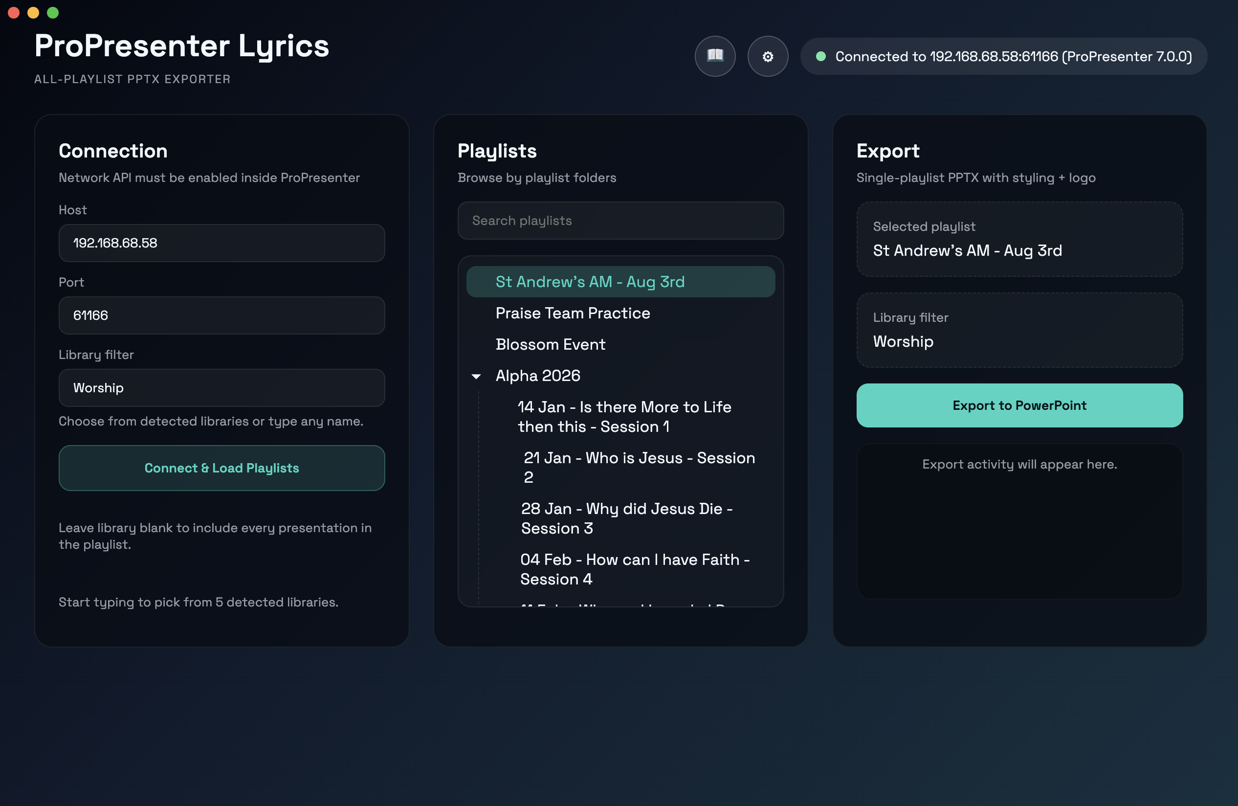 Main Screen - Lyric Export
